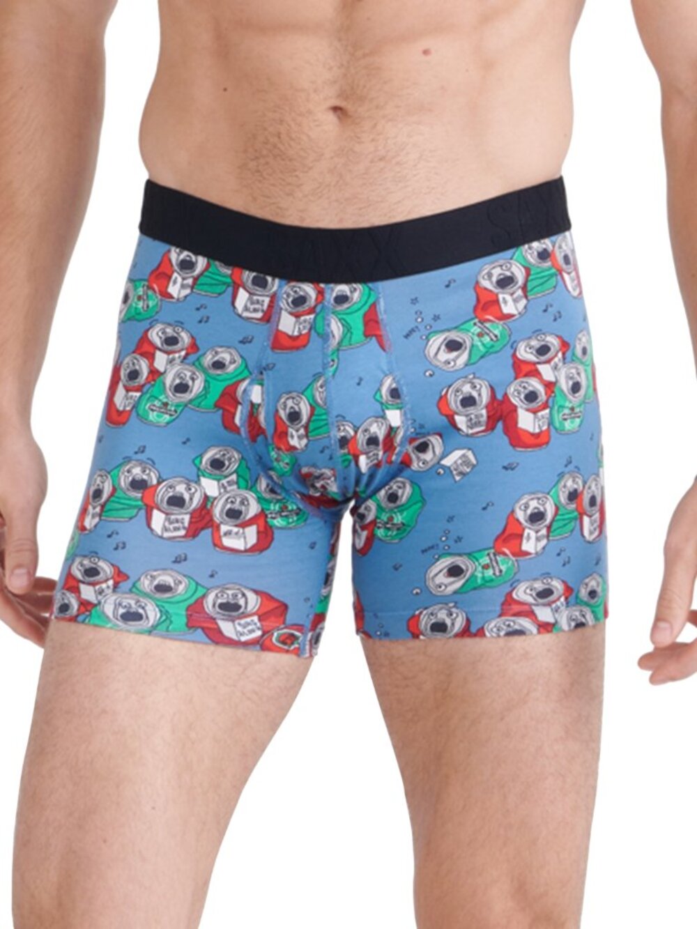 Saxx Men' Regular Fit Boxer Briefs Underwear Large Blue Beer Can Choir Print